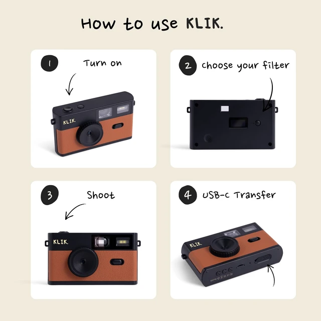 Alt view image 5 of 7 - Screen-Free Digital Camera Stay Present & Capture Retro Photos 3 Vintage Film-Style Filters, 500 Shots Per Charge, Built-in Flash, USB-C Photo Transfer, Rechargeable (Brown)