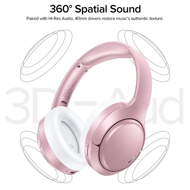 Alt view image 3 of 7 - Hybrid Active Noise Cancelling Headphones 120H Long Playtime, 6 ENC Mic, Wireless Over-Ear Bluetooth 6.0 Headphones, Hi-Res Audio, Memory Foam Earcup, Transparency Mode ANC Headphone for Travel Office