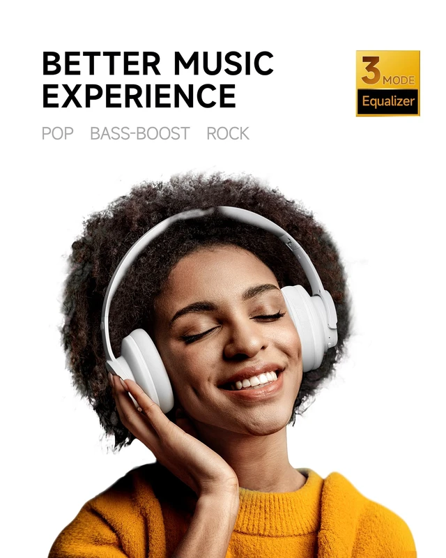 Alt view image 2 of 7 - B8 Wireless Bluetooth Headphones, 120H Playtime, 3EQ Modes, White Over-Ear, Built-in Microphone, Multipoint Connection, Foldable, Button & Touch Controls, for Travel Home Office Phone PC