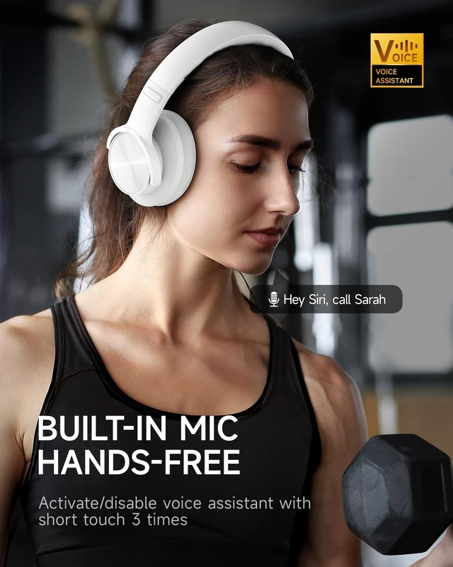 Alt view image 4 of 7 - B8 Wireless Bluetooth Headphones, 120H Playtime, 3EQ Modes, White Over-Ear, Built-in Microphone, Multipoint Connection, Foldable, Button & Touch Controls, for Travel Home Office Phone PC