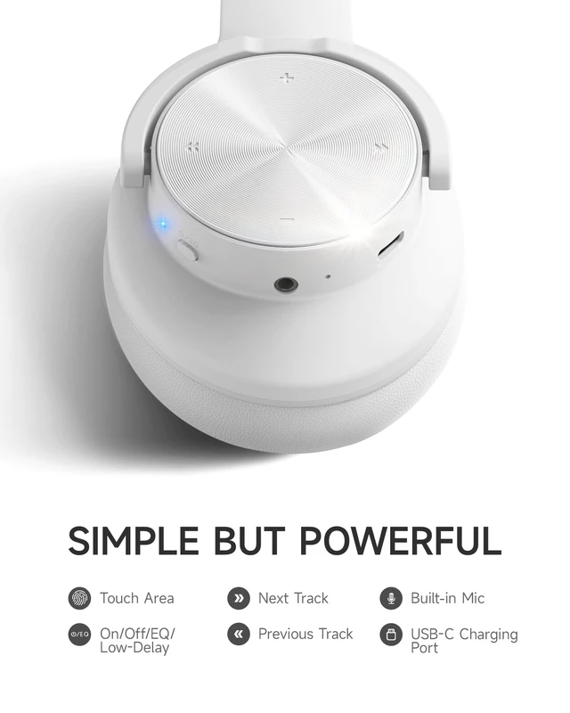 Alt view image 7 of 7 - B8 Wireless Bluetooth Headphones, 120H Playtime, 3EQ Modes, White Over-Ear, Built-in Microphone, Multipoint Connection, Foldable, Button & Touch Controls, for Travel Home Office Phone PC