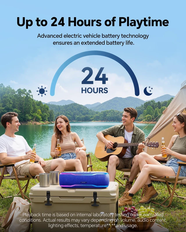 Alt view image 6 of 7 - Bluetooth Speaker, IPX7 Waterproof, 50W Peak, 24H Playtime, Blue Flashing lights, TWS pairing, deep bass, ideal for beach trips, outdoor parties, birthdays, graduations and everyday use