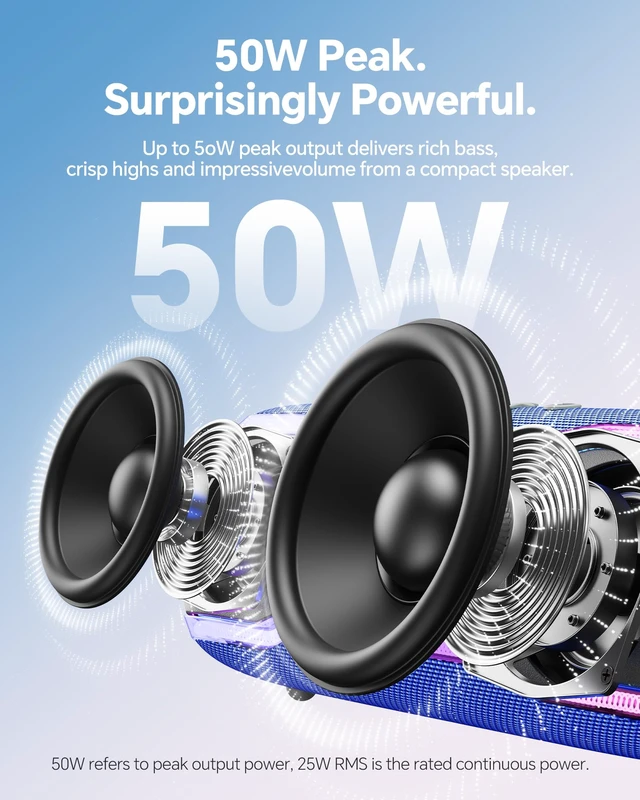 Alt view image 2 of 7 - Bluetooth Speaker, IPX7 Waterproof, 50W Peak, 24H Playtime, Blue Flashing lights, TWS pairing, deep bass, ideal for beach trips, outdoor parties, birthdays, graduations and everyday use