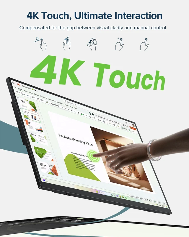 Alt view image 2 of 7 - Portable Monitor 4K Touchscreen 15.6", 3840 * 2160 UHD, 125% sRGB 10-Point Touch Laptop Monitor, 2000:1, USB-C & MINI HDMI, VESA & Stand, Ultra-Slim Travel Screen for Computer, Game Consoles