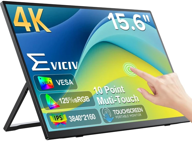 Main image of Portable Monitor 4K Touchscreen 15.6", 3840 * 2160 UHD, 125% sRGB 10-Point Touch Laptop Monitor, 2000:1, USB-C & MINI HDMI, VESA & Stand, Ultra-Slim Travel Screen for Computer, Game Consoles