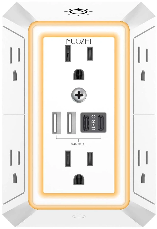 Main image of Outlet Extender Surge Protector - 6 Outlet Splitter with 4 USB Ports(2 USB-C) and Night Light, Multi Plug Wall Outlet 1680J Power Strip for Home Office Dorm Room Essentials, ETL, White