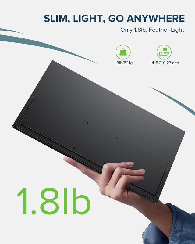 Alt view image 6 of 7 - Portable Monitor 4K Touchscreen 15.6", 3840 * 2160 UHD, 125% sRGB 10-Point Touch Laptop Monitor, 2000:1, USB-C & MINI HDMI, VESA & Stand, Ultra-Slim Travel Screen for Computer, Game Consoles