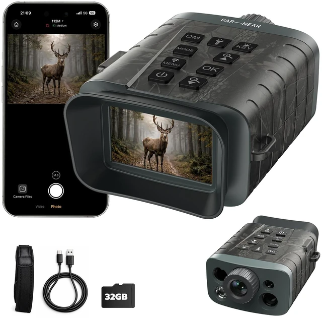 Main image of 4K Night Vision Binoculars with Rangefinder, WiFi, 1200Yd Measuring Range 1968Ft Night Vision, 18X Digital Zoom, 5000mAh Battery, 32GB Card, Wildlife Watching, Camping, Outdoor Gear for Dad & Men