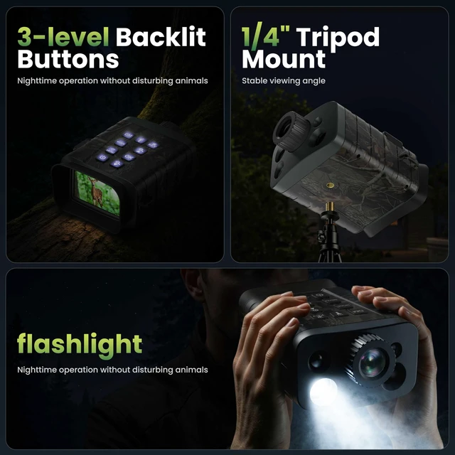 Alt view image 5 of 7 - 4K Night Vision Binoculars with Rangefinder, WiFi, 1200Yd Measuring Range 1968Ft Night Vision, 18X Digital Zoom, 5000mAh Battery, 32GB Card, Wildlife Watching, Camping, Outdoor Gear for Dad & Men