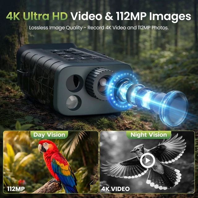 Alt view image 4 of 7 - 4K Night Vision Binoculars with Rangefinder, WiFi, 1200Yd Measuring Range 1968Ft Night Vision, 18X Digital Zoom, 5000mAh Battery, 32GB Card, Wildlife Watching, Camping, Outdoor Gear for Dad & Men