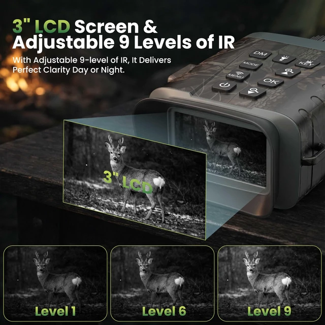 Alt view image 6 of 7 - 4K Night Vision Binoculars with Rangefinder, WiFi, 1200Yd Measuring Range 1968Ft Night Vision, 18X Digital Zoom, 5000mAh Battery, 32GB Card, Wildlife Watching, Camping, Outdoor Gear for Dad & Men