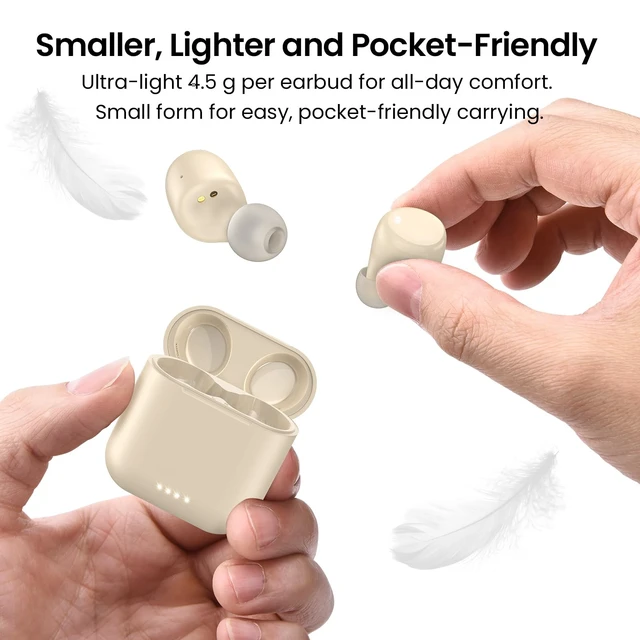 Alt view image 7 of 7 - T6 Wireless Earbuds Bluetooth 5.3 Stereo Sound in Ear Headphones OrigX Stereo Deep Bass, 50H Playtime, Lighter Ear buds, IPX8 Waterproof, wireless Charging Case, 32 EQs via APP Khaki