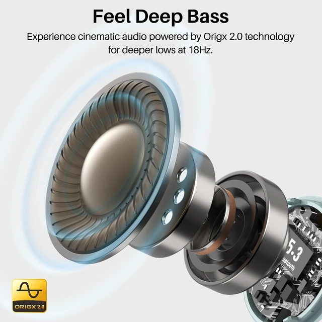 Alt view image 2 of 7 - T6 Wireless Earbuds Bluetooth 5.3 Stereo Sound in Ear Headphones OrigX Stereo Deep Bass, 50H Playtime, Lighter Ear buds, IPX8 Waterproof, wireless Charging Case, 32 EQs via APP Blue