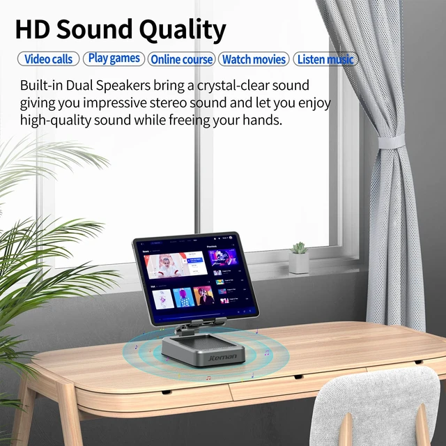 Alt view image 5 of 7 - Wireless Bluetooth Speaker Tablet Stand, Adjustable with Bluetooth Speakers,Gifts for Women Men,Kitchen Gadget for Men,Compatible with Phones and Tablet (4.0-12.9'') - Graphite