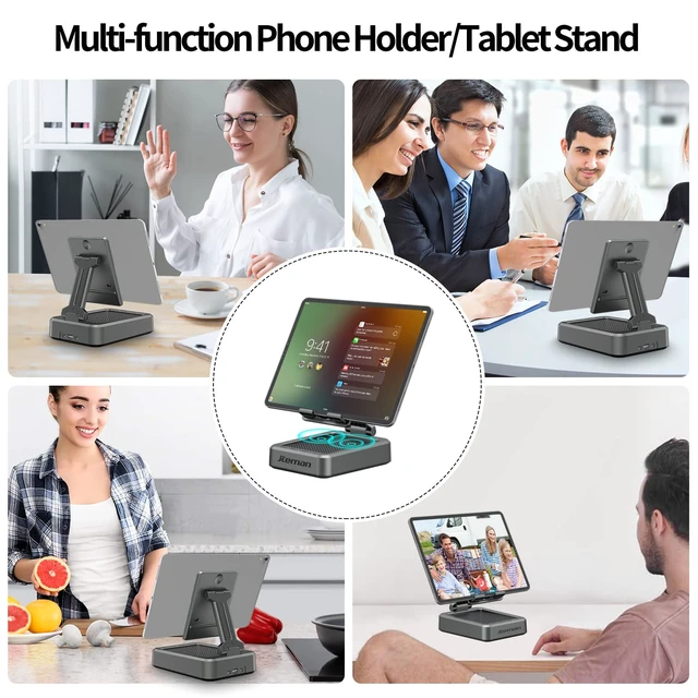 Alt view image 6 of 7 - Wireless Bluetooth Speaker Tablet Stand, Adjustable with Bluetooth Speakers,Gifts for Women Men,Kitchen Gadget for Men,Compatible with Phones and Tablet (4.0-12.9'') - Graphite