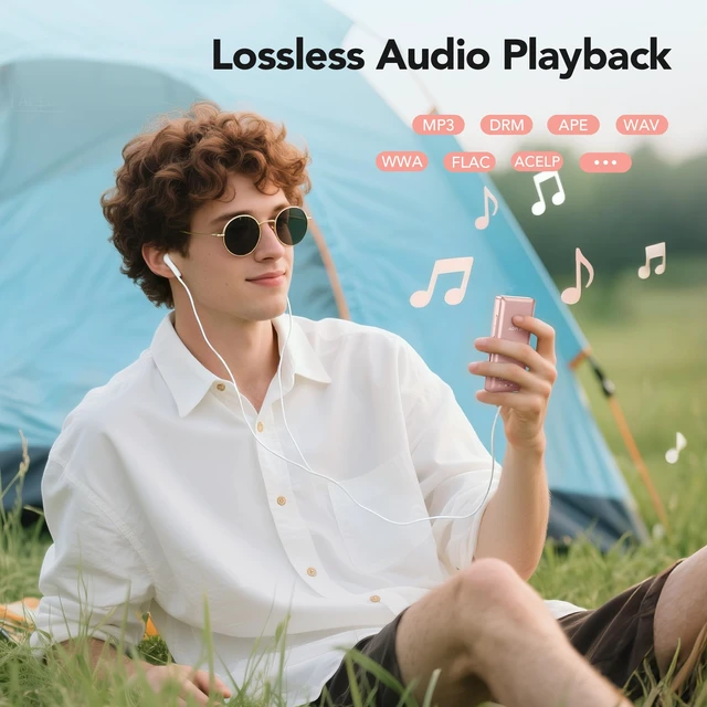 Alt view image 2 of 7 - A02PL 64GB MP3 Player, 65 Hours Playback Music Player, Rose Gold No Bluetooth, Lossless Sound, Supports up to 128GB