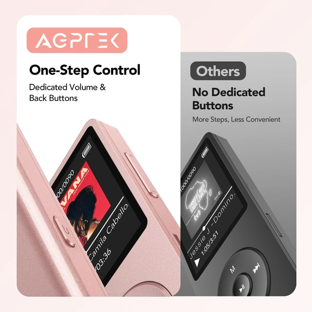 Alt view image 6 of 7 - A02PL 64GB MP3 Player, 65 Hours Playback Music Player, Rose Gold No Bluetooth, Lossless Sound, Supports up to 128GB