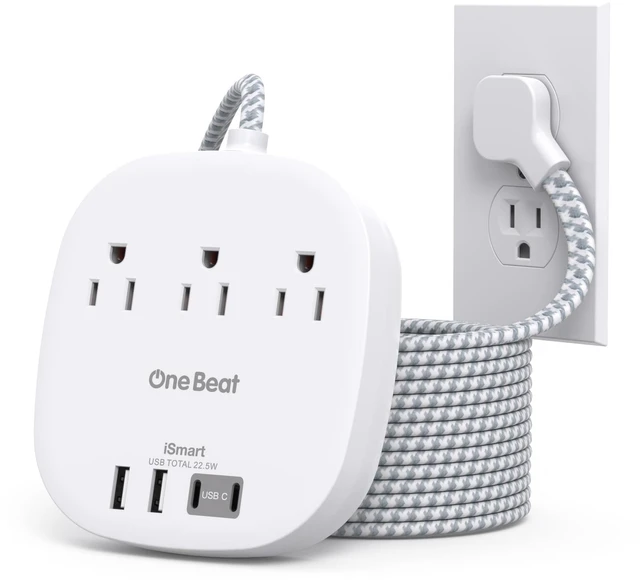 Main image of Extension Cord 10 Ft, 22.5W/4.5A Surge Protector Power Strip 10Ft Long Cord 3 Outlets 4 USB Ports (2 USBC), Desktop Charging Station Power Strip Long Cord for Home Office College Dorm Essentials