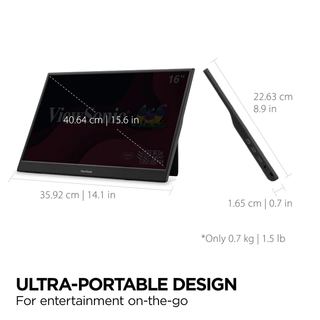 Alt view image 6 of 7 - VA1653 16 Inch 1080p Portable Monitor, FHD IPS External Screen USB C, Mini HDMI, Eye Care, Built In Stand, Protective Case, Mac, PC, Gaming Console, Anti Glare, Lightweight, Ready For Work