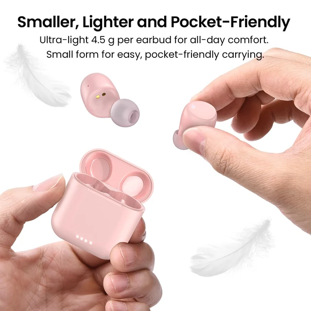 Alt view image 7 of 7 - T6 Wireless Earbuds Bluetooth 5.3 Stereo Sound in Ear Headphones OrigX Stereo Deep Bass, 50H Playtime, Lighter Ear buds, IPX8 Waterproof, wireless Charging Case, 32 EQs via APP Pink