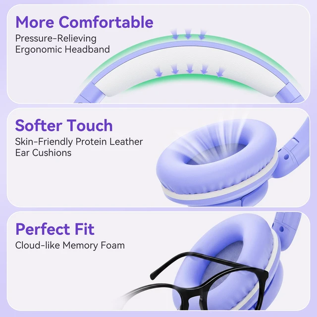 Alt view image 5 of 7 - Wired Headphones with Mic, 3.5mm Plug Corded Headphones for School Purple Wired Over Ear Foldable Headphones for Teens Classroom Travel, 4.9ft Tangle-Free Cord with Volume Control for Tablet Laptop