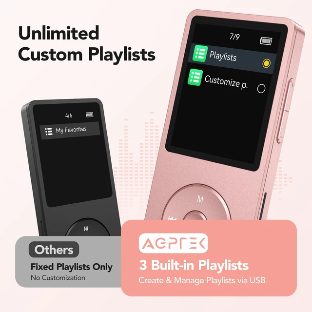 Alt view image 7 of 7 - A02PL 64GB MP3 Player, 65 Hours Playback Music Player, Rose Gold No Bluetooth, Lossless Sound, Supports up to 128GB