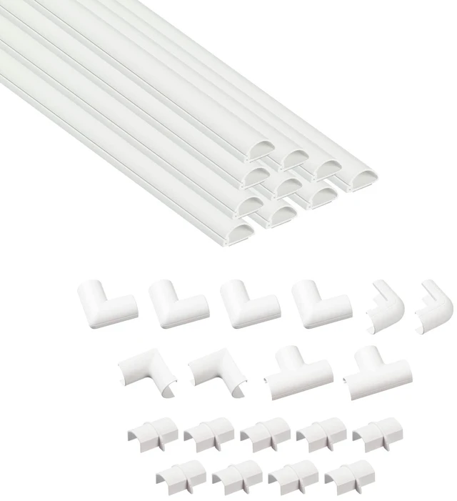 Main image of Half Round Cord Hider, Patented Cable Cover, Hide TV Wall Mount Wires, Raceway for Cords, Decorative Wire Covers, Paintable, Adhesive Cable Concealer, 10x 0.78in W x 0.39in H x 15.7in L, White