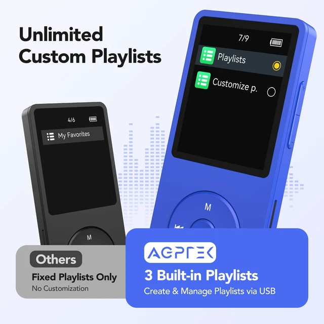 Alt view image 7 of 7 - A02PL 64GB MP3 Player, 65 Hours Playback Music Player, Deep Blue No Bluetooth, Lossless Sound, Supports up to 128GB