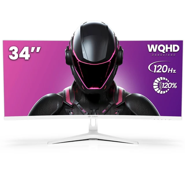 Alt view image 2 of 7 - 34" WQHD 120Hz Ultrawide Curved Gaming Monitor, 1500R, FreeSync, White VA Panel With 120%sRGB, Low Blue Light, -5°to20° Tilt, HDMI 2.0, DP 1.4, 75x75mm Wall Mount For PC Gaming, Editing and Work