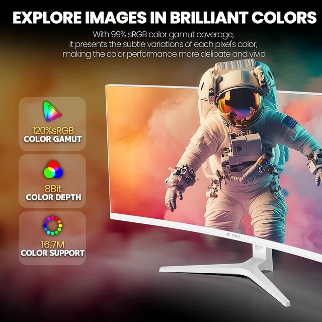 Alt view image 3 of 7 - 34" WQHD 120Hz Ultrawide Curved Gaming Monitor, 1500R, FreeSync, White VA Panel With 120%sRGB, Low Blue Light, -5°to20° Tilt, HDMI 2.0, DP 1.4, 75x75mm Wall Mount For PC Gaming, Editing and Work