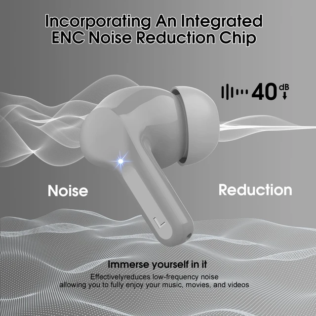 Alt view image 3 of 7 - Wireless Earbuds, Bluetooth 5.4 Headphones HiFi Stereo, Bluetooth Earbuds With ENC Noise Cancelling Mic, IP7 Waterproof in Ear Earphones, 48H, LED Display Ear buds for Pad Workout Sports, Grey