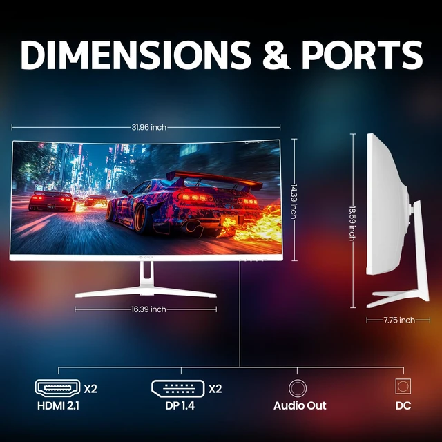 Alt view image 6 of 7 - 34" WQHD 120Hz Ultrawide Curved Gaming Monitor, 1500R, FreeSync, White VA Panel With 120%sRGB, Low Blue Light, -5°to20° Tilt, HDMI 2.0, DP 1.4, 75x75mm Wall Mount For PC Gaming, Editing and Work