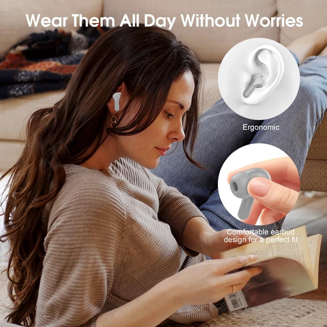 Alt view image 6 of 7 - Wireless Earbuds, Bluetooth 5.4 Headphones HiFi Stereo, Bluetooth Earbuds With ENC Noise Cancelling Mic, IP7 Waterproof in Ear Earphones, 48H, LED Display Ear buds for Pad Workout Sports, Grey