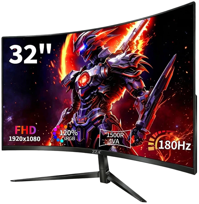 Main image of 32 Inch Curved Monitor 180Hz Gaming Computer Monitor FHD 1920×1080p VA Panel 1500R Curvature, Supports AMD FreeSync, HDR10, HDMI and DisplayPort, 120% sRGB Color Gamut, 1ms Response Time, Black