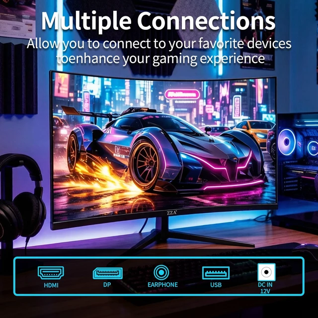 Alt view image 7 of 7 - 32 Inch Curved Monitor 180Hz Gaming Computer Monitor FHD 1920×1080p VA Panel 1500R Curvature, Supports AMD FreeSync, HDR10, HDMI and DisplayPort, 120% sRGB Color Gamut, 1ms Response Time, Black
