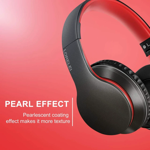 Alt view image 2 of 6 - X6 Over-Ear Headphones with Microphone, Lightweight Foldable & Portable Stereo Bass Headphones with 1.45M No-Tangle,Wired Headphones for Smartphone Tablet MP3 / 4 (Black-Red)