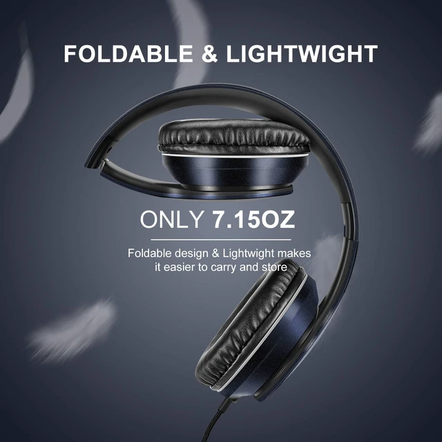 Alt view image 3 of 6 - X6 Over-Ear Headphones with Microphone, Lightweight Foldable & Portable Stereo Bass Headphones with 1.45M No-Tangle, Wired Headphones for Smartphone Tablet MP3 / 4 (Dark Blue)