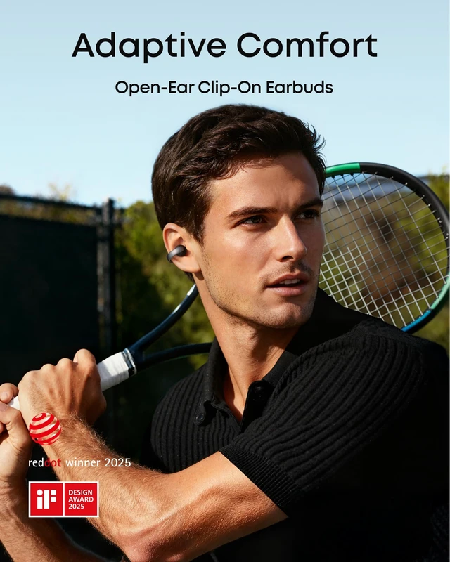 Alt view image 2 of 7 - AeroClip by Anker Open Ear Earbuds, Clip On Earbuds, Open Ring Ultra-Comfort for Running Workout, Stable, Power Bass, Hi-Res, 32H Playtime, Bluetooth 5.4, IP55 Water-Resistant, Clear Calls
