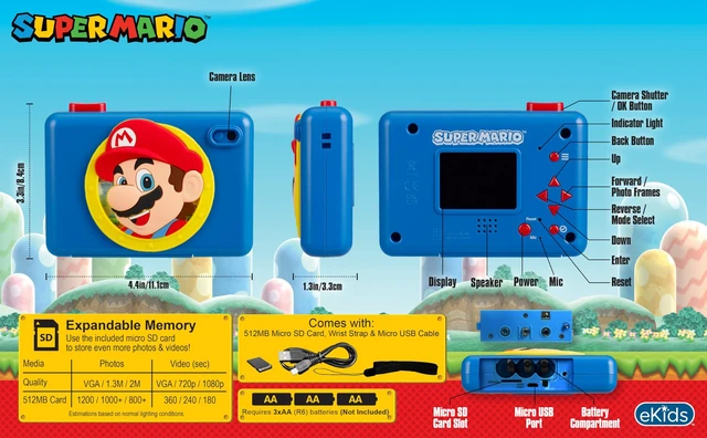 Alt view image 5 of 7 - Super Mario Kids Camera with SD Card, Digital Camera for Kids with Video Recording and Built-in Digital Stickers (Super Mario)