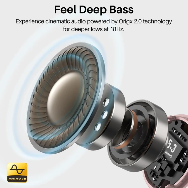 Alt view image 3 of 7 - T6 Wireless Earbuds Bluetooth 5.3 Stereo Sound in Ear Headphones OrigX Stereo Deep Bass, 50H Playtime, Lighter Ear buds, IPX8 Waterproof, wireless Charging Case, 32 EQs via APP Pink