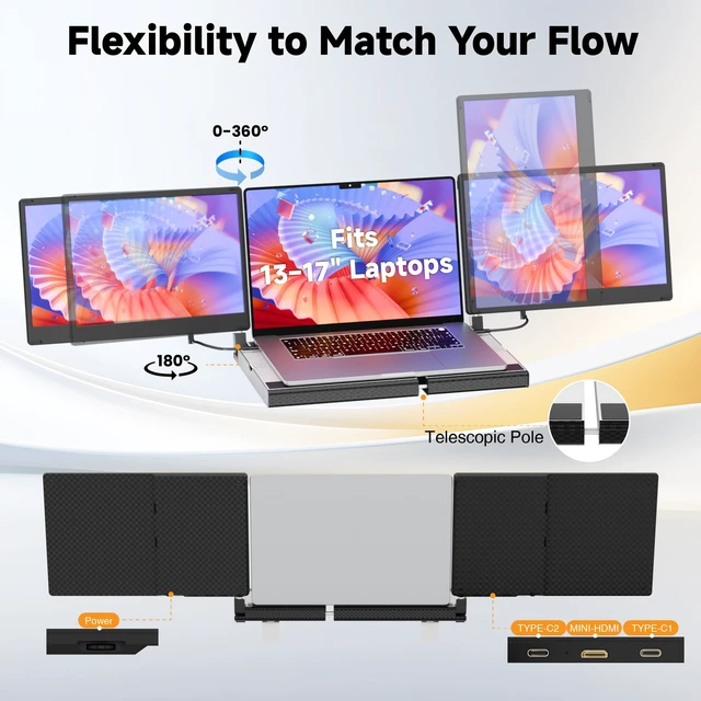 Alt view image 7 of 7 - Upgraded Laptop Screen Extender Portable Monitor, 14" 1080P FHD IPS Screen,Monitor Extender for Laptop,Fit for 13-17" Laptops, Plug & Play Compatiable with Wins/Mac/Android/Switch