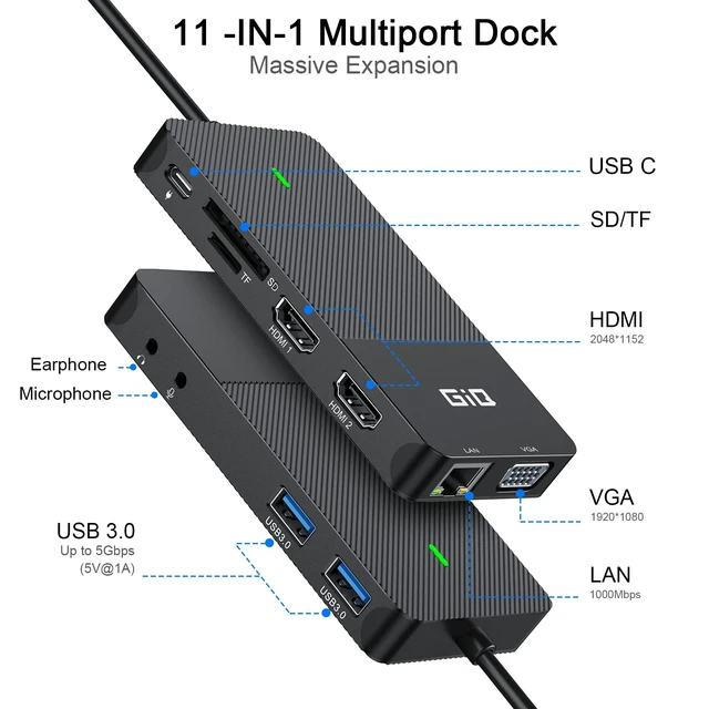 Alt view image 2 of 7 - USB 3.0 Docking Station Dual Monitor,2*HDMI HUB Displaylink Dock for Laptop with Ethernet,Cardreader,Triple Display HDMI Splitter Extend Vga C Adapter for MacBook OS M1-M5 Neo,Windows,dell,hp,computer