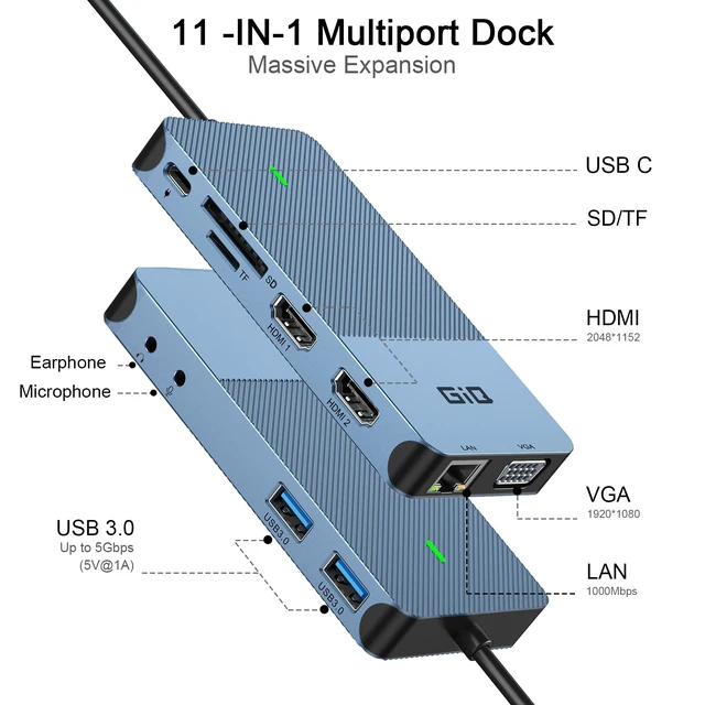 Alt view image 2 of 7 - USB 3.0 Docking Station Dual Monitor,2*HDMI HUB Displaylink Dock for Laptop with Ethernet,Cardreader,Triple Display HDMI Splitter Extend Vga C Adapter for MacBook OS M1-M5 Neo,Windows,dell,hp,computer