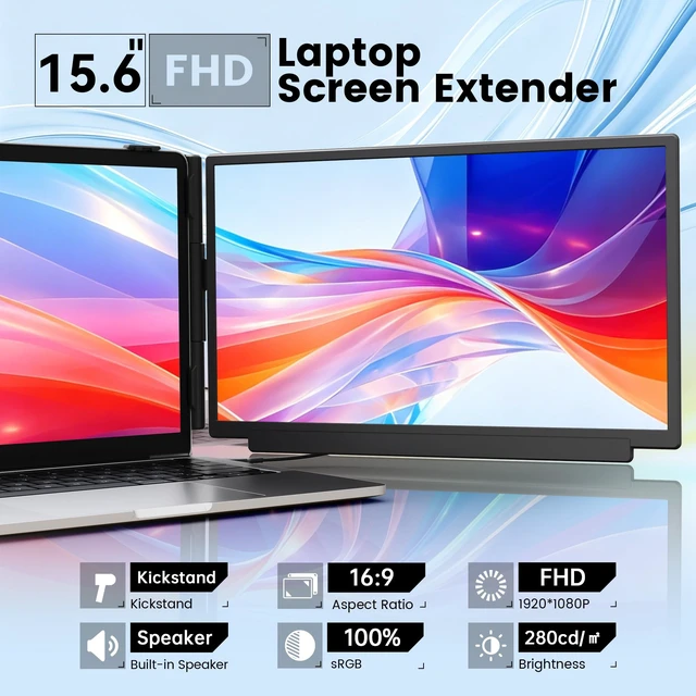 Alt view image 2 of 7 - Laptop Screen Extender 15.6 FHD 1080P IPS Portable Monitor, USB-C Plug and Play Dual Screen with 100% sRGB Color Accuracy, for Windows Mac Android Chrome Laptops 13 to 17