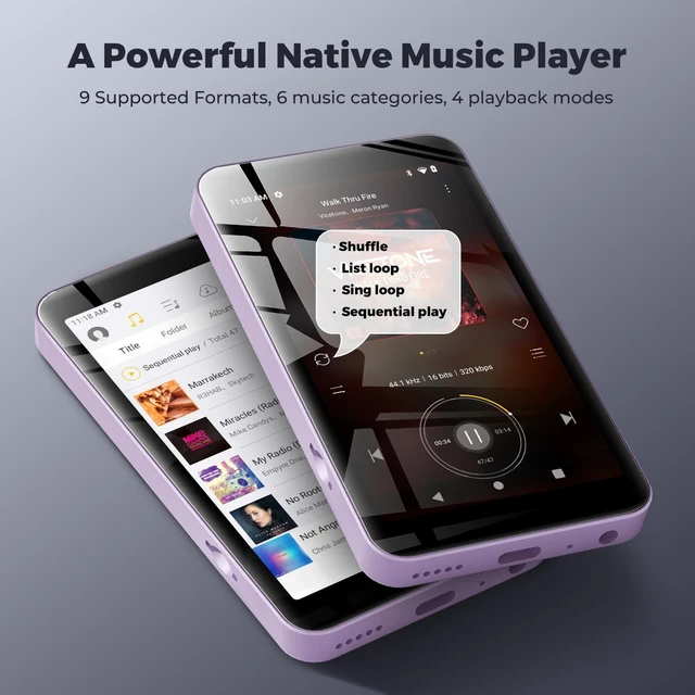 Alt view image 5 of 7 - G5 MP3 Player with Bluetooth and WiFi, 160GB Player with Spotify, Spotify Kids, Pandora, Play Store, Parental Manager App, Calm, 4" HD Full Touch Screen MP4 Music Player for Kids (Purple)