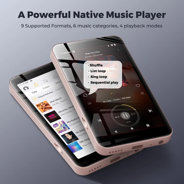 Alt view image 5 of 7 - G5 MP3 Player with Bluetooth and WiFi, 160GB Player with Spotify, Spotify Kids, Pandora, Play Store, Parental Manager App, Calm, 4" HD Full Touch Screen MP4 Music Player for Kids (Pink)