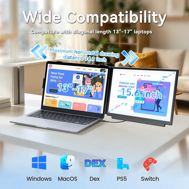Alt view image 5 of 7 - Laptop Screen Extender 15.6 FHD 1080P IPS Portable Monitor, USB-C Plug and Play Dual Screen with 100% sRGB Color Accuracy, for Windows Mac Android Chrome Laptops 13 to 17