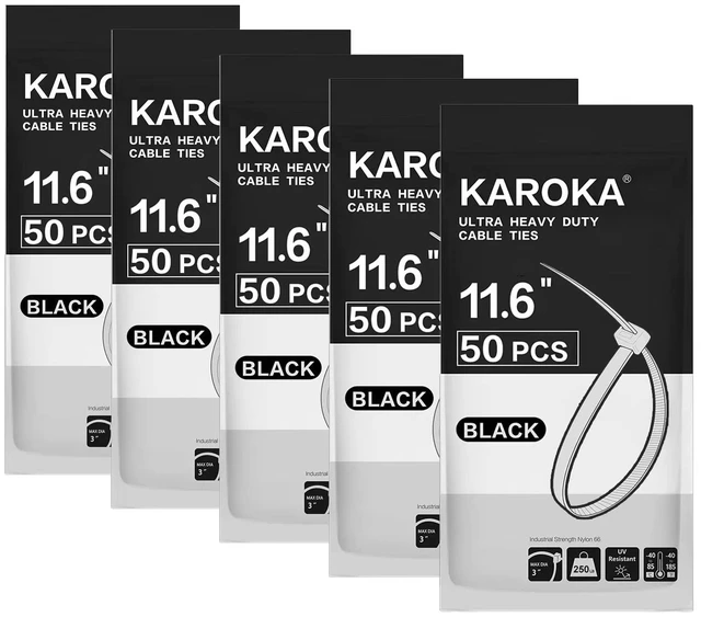 Main image of Zip Ties Heavy Duty with 250 Pounds Tensile Strength, 11.6", Black, Heavy Duty Cable ties, 250 Pieces,by