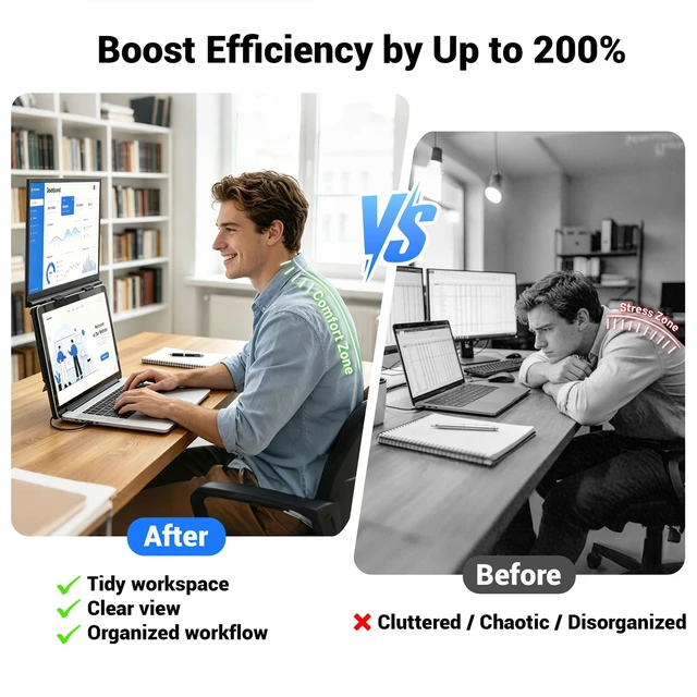 Alt view image 4 of 7 - Laptop Screen Extender, 15.6" Ultra-Light & Thin Dual Monitor Extender with 1080P FHD IPS, Eye Care & Neck-Friendly, USB-C/HDMI Plug-Play Portable Monitor for Mac/Win/Android, Fits 13-17" Laptops