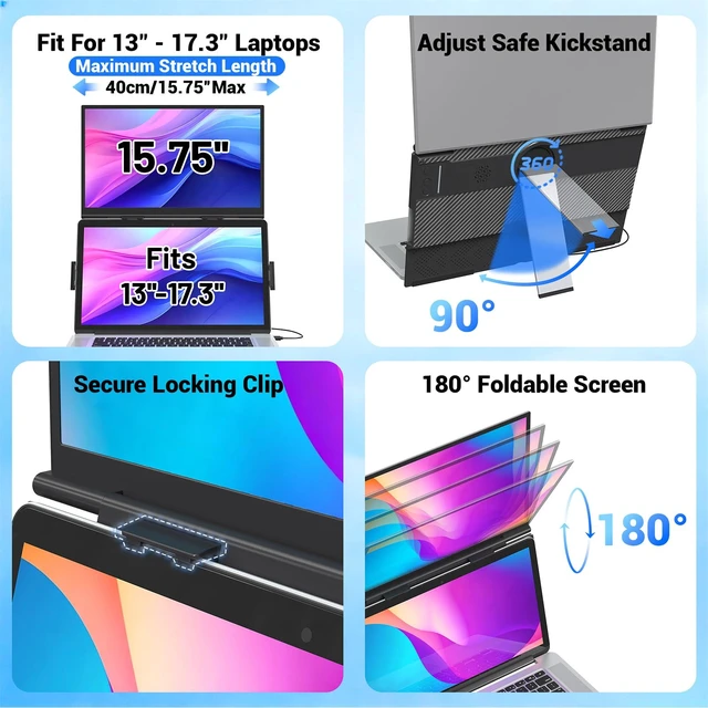 Alt view image 6 of 7 - Laptop Screen Extender, 15.6" Ultra-Light & Thin Dual Monitor Extender with 1080P FHD IPS, Eye Care & Neck-Friendly, USB-C/HDMI Plug-Play Portable Monitor for Mac/Win/Android, Fits 13-17" Laptops
